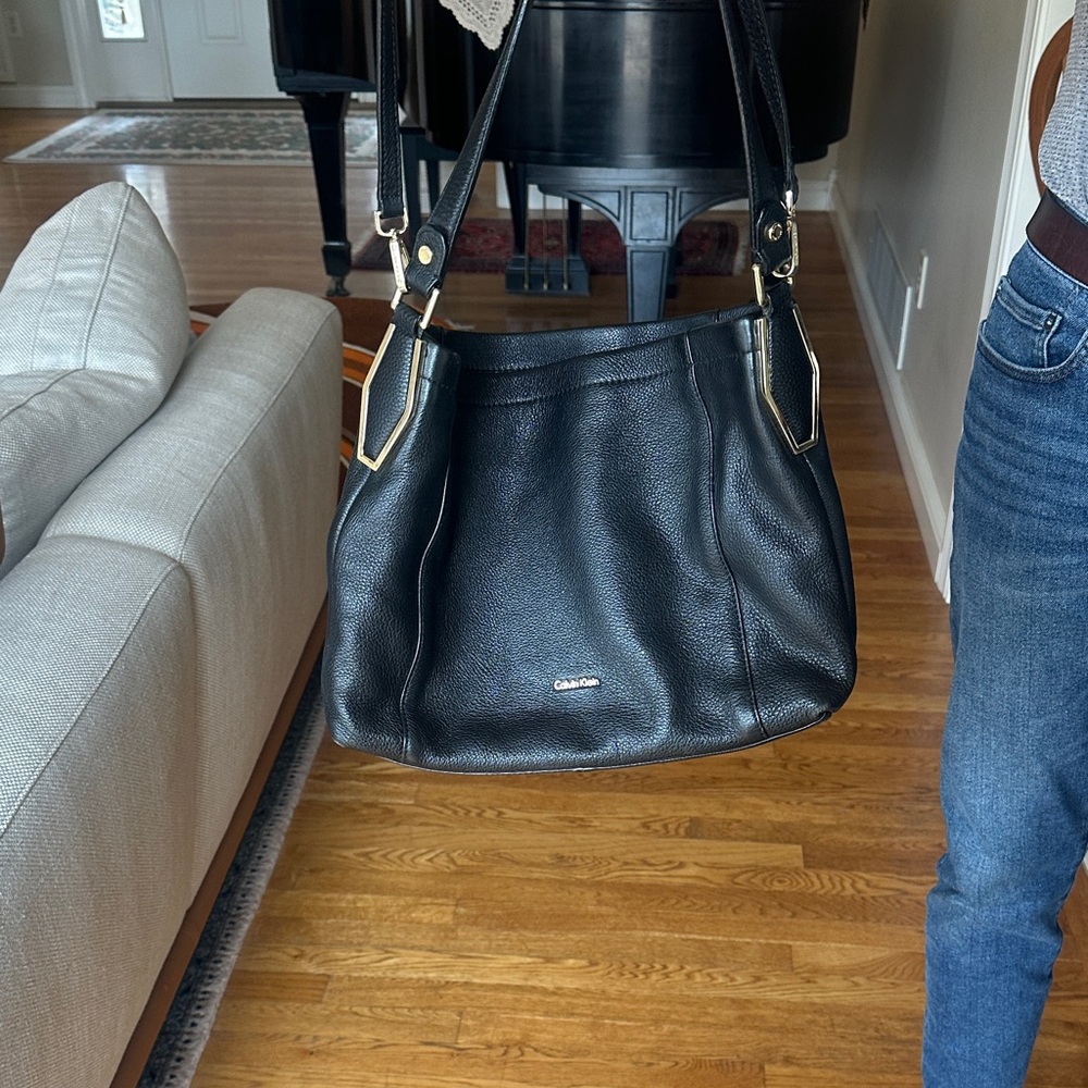 Calvin Klein Black Pebbled Leather Shoulder Bag